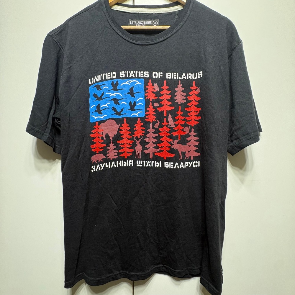 LSTR Adziennie United States of Belarus Graphic T-Shirt Mens XL Black Cotton